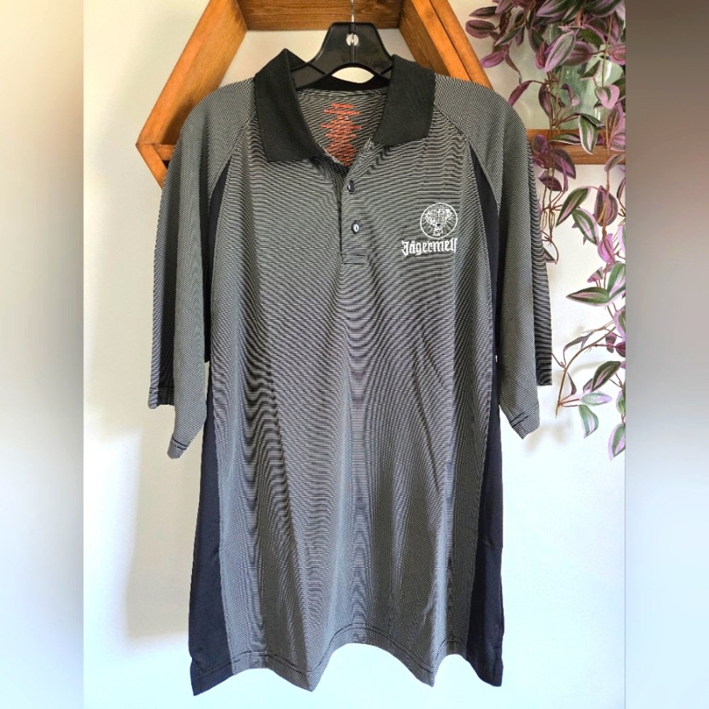 Jagermeister Black and Gray Men's Polo Shirt